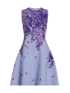 Сиреневое жаккардовое платье с аппликацией Oscar de la Renta, синий