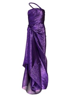Мусслиновое платье из ткани ламе с драпировкой Oscar de la Renta, фиолетовый