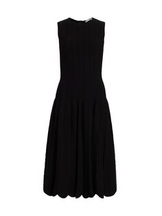 Трикотажное приталенное платье Godet с расклешенной юбкой Oscar de la Renta, черный