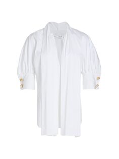 Блузка из смесового хлопка с завязками на шее Oscar de la Renta, белый