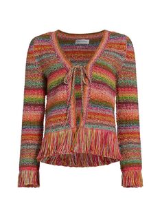 Хлопковый открытый свитер крючком Oscar de la Renta, разноцветный