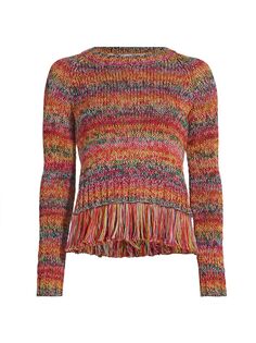 Вязаный крючком хлопковый свитер реглан Oscar de la Renta, разноцветный
