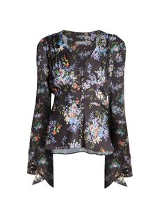 Многослойная блузка с цветочным принтом на манжетах Paco Rabanne, черный