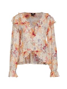 Шелковая блузка с оборками и цветочным принтом Dorit Paige, кремовый