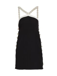 Мини-платье с жемчугом, расшитое вручную бисером PatBO, черный