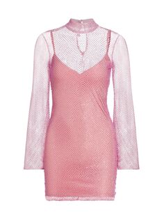 Мини-платье в сетку со стразами PatBO, розовый