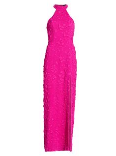 Платье макси из эластичного жаккарда с вырезом халтер PatBO, розовый