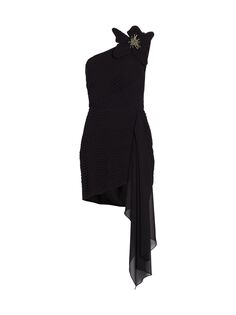 Мини-платье на одно плечо с цветочной аппликацией PatBO, черный