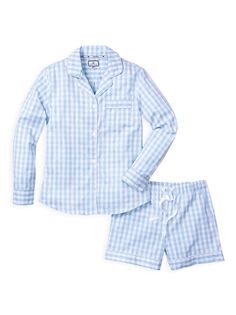 Комплект из двух частей рубашки и шорт в мелкую клетку с длинными рукавами Petite Plume, синий