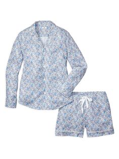 Пижамный комплект из двух частей Fleur D&apos;Azur с длинными рукавами и шортами Petite Plume, синий