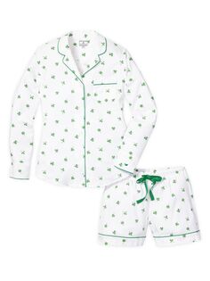 Пижамный комплект из двух частей Shamrocks с длинными рукавами и шортами Petite Plume, белый