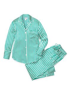Пижамный комплект в шелковую полоску Petite Plume, зеленый