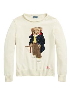 Хлопковый свитер поло с медведем Polo Ralph Lauren, кремовый