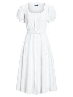 Платье миди с поясом и люверсами Elizabeth Polo Ralph Lauren, белый