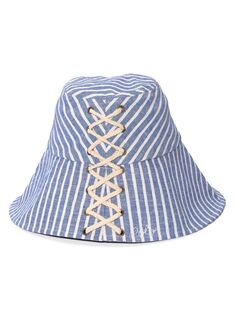 Полосатая шляпа от солнца из хлопковой веревки Polo Ralph Lauren, синий