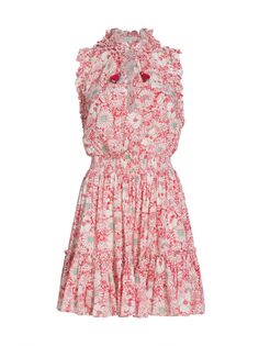 Мини-платье Triny с цветочным принтом и завязками на завязках с кисточками Poupette St Barth, розовый
