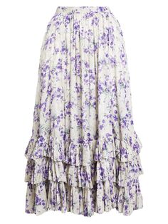 Юбка макси с оборками и цветочным принтом Polo Ralph Lauren, фиолетовый