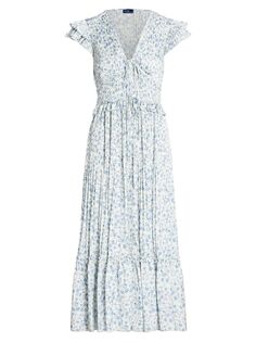 Плиссированное атласное платье-миди Olea с цветочным принтом Polo Ralph Lauren