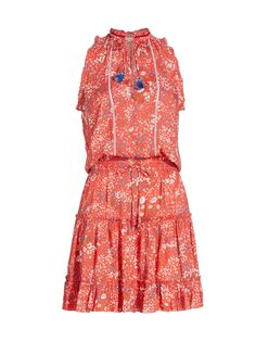Мини-платье Clara с цветочным принтом и завязками на шее Poupette St Barth, красный
