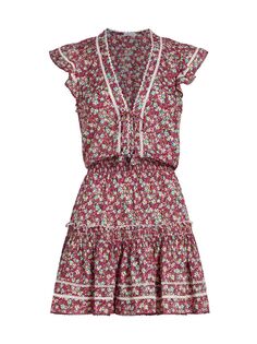 Мини-платье Anais с цветочным принтом и короткими рукавами Poupette St Barth, розовый