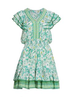 Мини-платье Camila с цветочным принтом и оборками Poupette St Barth, зеленый