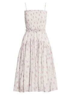 Платье миди из хлопка с присборенным цветочным принтом Pino Polo Ralph Lauren