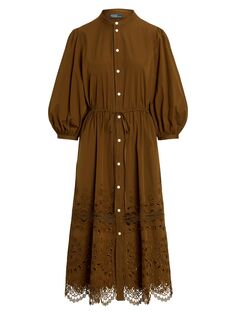 Платье миди Elie с люверсами и кулиской Polo Ralph Lauren, коричневый