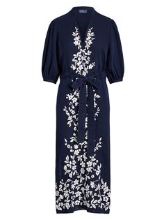 Платье миди Lisi с цветочной вышивкой Polo Ralph Lauren, нави