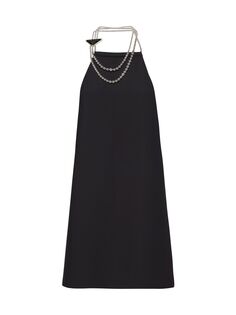 Мини-платье из кади с колье Prada, черный