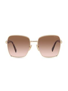 Солнцезащитные очки крупной квадратной формы 57 мм Prada, золотой