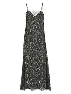 Кружевное платье-миди с вышивкой Prada, черный