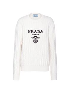 Кашемировый свитер с круглым вырезом Prada, белый