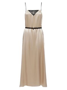 Атласное платье-комбинация из крепа Prada, бежевый