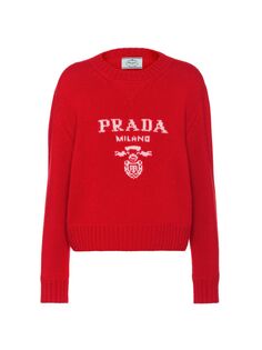 Свитер с круглым вырезом из шерсти и кашемира Prada, красный