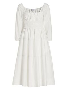 Платье миди из присборенного поплина Proenza Schouler White Label, белый