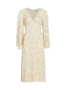 Платье миди Desilo с бисером и V-образным вырезом Rachel Comey, слоновая кость