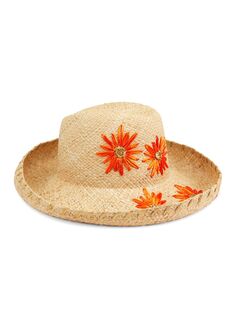 Соломенная шляпа с цветочной вышивкой Raffaello Bettini, оранжевый