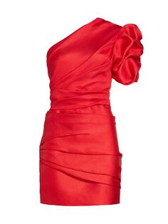 Коктейльное платье Mikado со сборками на одно плечо Reem Acra, красный