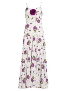 Шелковое платье-миди с принтом роз Rodarte, фиолетовый