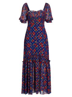 Платье миди с пышными рукавами и цветочным принтом Shireen Rixo, индиго