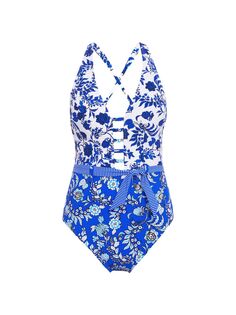 Синий - Цельный купальник Rosa Tiffi с цветочным принтом Skinny Dippers, синий