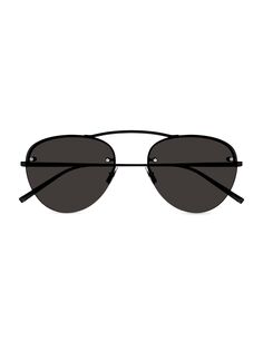 Металлические солнцезащитные очки-авиаторы с высокой перемычкой 55 мм Saint Laurent, черный