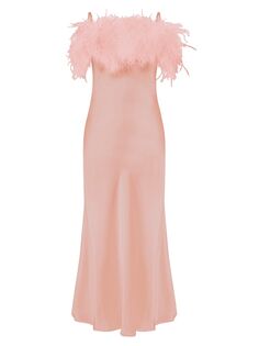 Платье-комбинация Boheme с отделкой перьями Sleeper, розовый