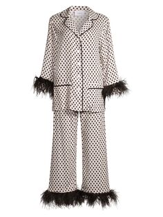 Пижамный комплект из двух частей с отделкой перьями для пижамной вечеринки Sleeper, черный