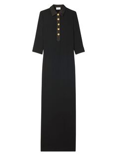Атласно-креповое платье длиной до пола St. John, черный