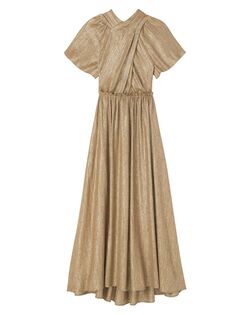 Платье миди с металлизированным лифом и запахом St. John, золотой