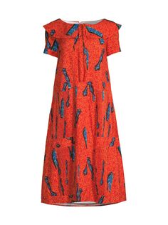 Платье-миди с короткими рукавами и принтом Stella Jean, оранжевый