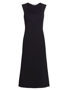 Компактное вязаное платье-миди с оборками Stella McCartney, черный