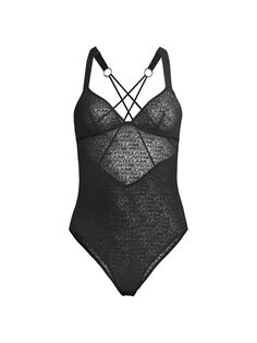 Сетчатое боди с монограммой Stella McCartney Lingerie, черный