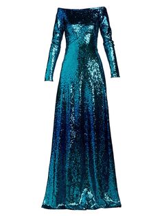 Расшитое пайетками платье с длинными рукавами Tadashi Shoji, синий